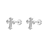 20g Cross Flat Screw Back Small Stud Earrings for Women Men Minimalist Surgical Steel Little Mini Cartilage Tragus Piercing Sleeper Studs Hypoallergenic for Sensitive Ears Fashion Jewelry Gift