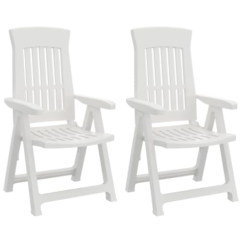 vidaXL Lot de 2 Chaises Inclinables de Jardin, Fauteuils avec Dossier Réglable, Sièges Pliables, Meubles de Terrasse Patio, Blanc PP