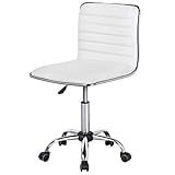 Yaheetech White Office Desk Chair Swivel Computer Desk Chairs Faux Leather Adjustable Home Office Chair