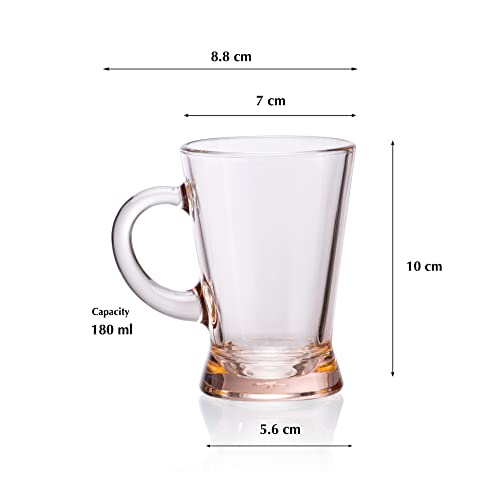 Image of Pasabahce Heybeli Glass Mug from The Original from Turkey, Pink 180 ml Mug Set of 6 Pcs | Ideal for Coffee, Tea, Cappaccino, Multipurpose Mug Perfect for Gifting | Easy to Clean & Dishwasher Safe.