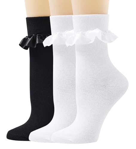 Lace Ruffle Frilly Ankle Socks for Women, Comfortable Cotton Socks Cute Princess Lolita for Ladies Girl
