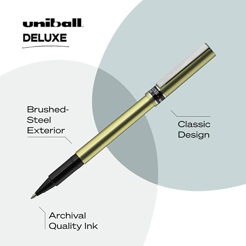 Uniball Deluxe 0.7mm Fine Point Rollerball Pen, 3 Black - Smooth Writing, Waterproof Ink, Office Supplies, Ballpoint Pen