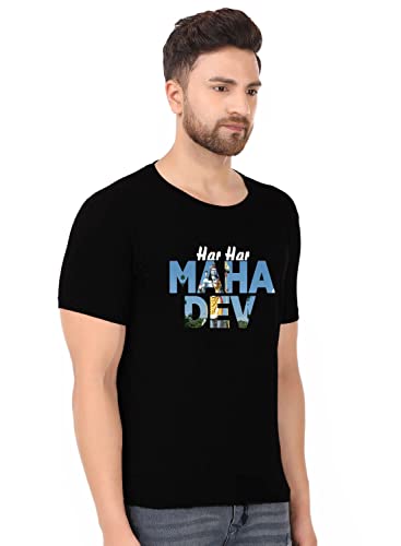Image of prabhu bhakti Mahadev Image with Text Graphic Printed Tshirts Shiva Mahadev Tshirts Cotton Round Neck Half Sleeve Black T-Shirt for Men Boys Trendy Mahadev Tshirts