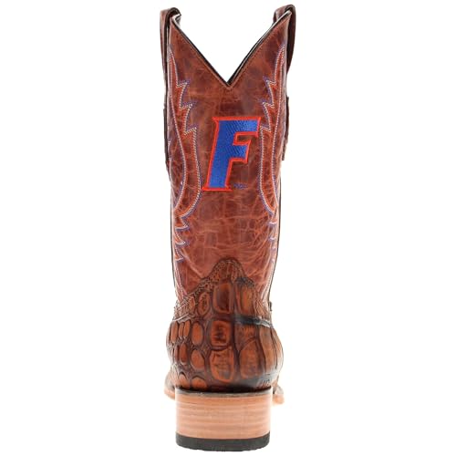 Image of Vaccari Men's Cooper Genuine Exotic Print Leather & NCAA League Embroidery Broad Square Toe Cowboy Boots