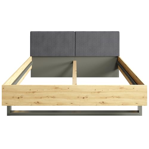 Lomadox Bett 160x200 cm mit 2 Nachttischen Schlafzimmer Set Bettgestell mit Nachtschränkchen modern in Eiche mit gepolstertem Kopfteil – Bild 4