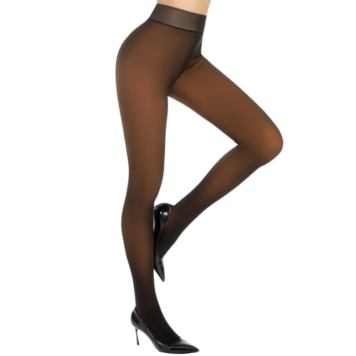 Image of Fleece Lined Tights Fake Translucent Pantyhose for Women Thermal Warm Leggings