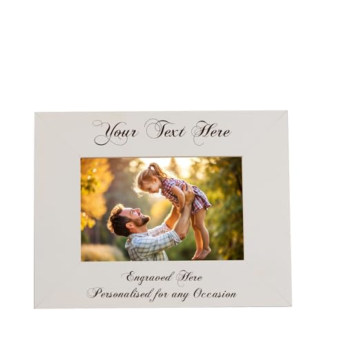 Personalised Wooden Photo Frames Custom Engraved Any Message Multiple Sizes With Cursive Text (White, 4 x 6 Inch)