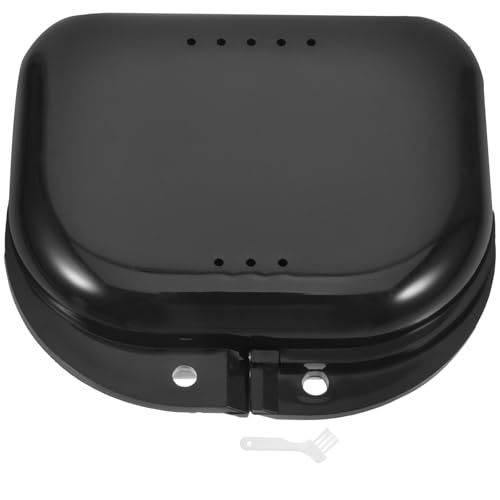 CONGARTENO Étui de Retenue Portable pour Prothèses Dentaires en Plastique Noir Boîte de Rangement Compacte Compartiment de Nettoyage Pratique pour Sport et Voyage Fournitures