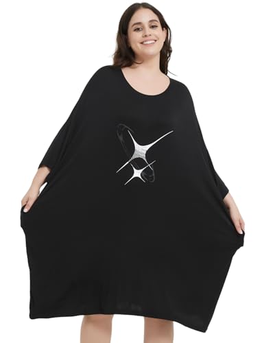 Image of KFUBUO Plus Size Nightgowns for Women Oversized Sleep Tshirts Dress Short Sleeves Sleepwear With Pocket Fit S-5XL