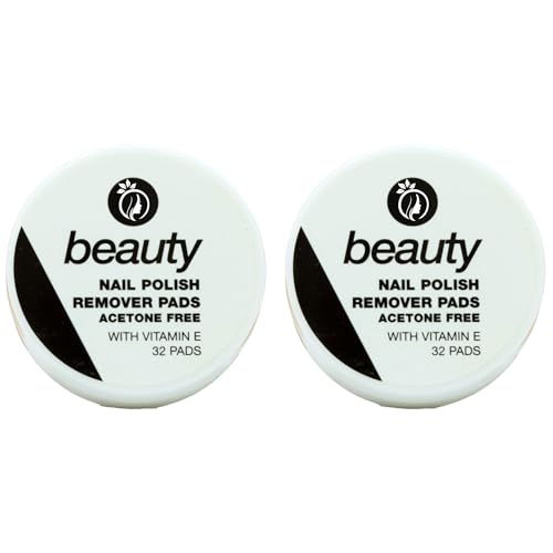 Acetone-Free Nail Polish Remover Pads with Vitamin E 2 Packs of 32 Pads Each Gentle and Effective for Easy Removal of Nail Polish