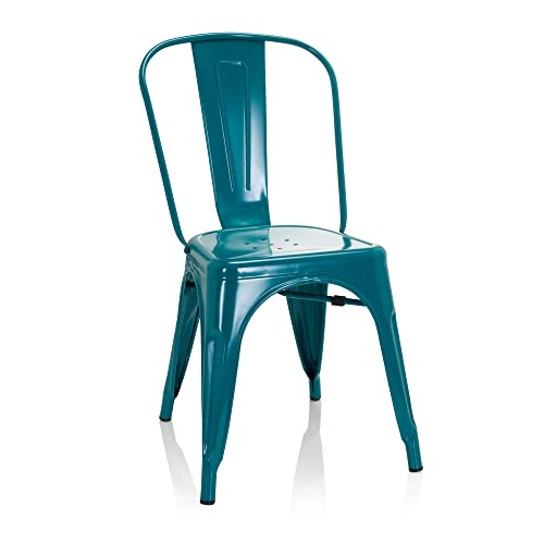 HJH Office 645052 Sedia Bistrot VANTAGGIO COMFORT Sedia da Bar Impilabile in Metallo, Sedia Pranzo Design Industriale, Blu petrolio