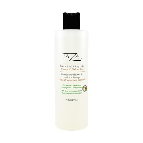 Taza Premium Natural Unscented African Shea Hand & Body Lotion, 16 fl oz Intense Moisture For Very Dry Skin With: Sunflower Seed Oil, Shea Butter, Pumpkin Butter, Coconut Oil and Sweet Almond