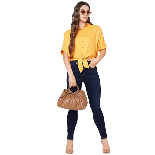 Image of Pepe Jeans Women's Cotton Jeanne Boxy Loose Fit Shirt with Gathers at Shoulder and Hem Tie Up