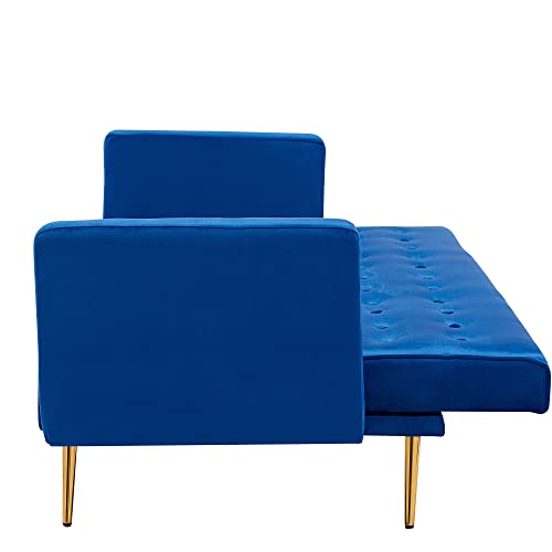 Eafurn Tufted Button Convertible Sofa Bed, Adjustable Couch Sleeper Modern Reversible Loveseat Folding Daybed, 3 Angles, Green Velvet Sofa & Couches, Blue #TOP5