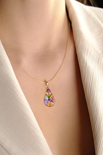 14k Gold Plated Pressed Flower Pendant Necklace for Women,birthday gifts for mom,Fashion Necklace Jewelry2