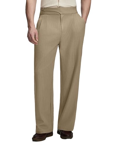 Susclude Mens Baggy Dress Pants Old Money Vintage Pleated Wide Leg Pants Summer Casual Slacks Relaxed Fit Trousers
