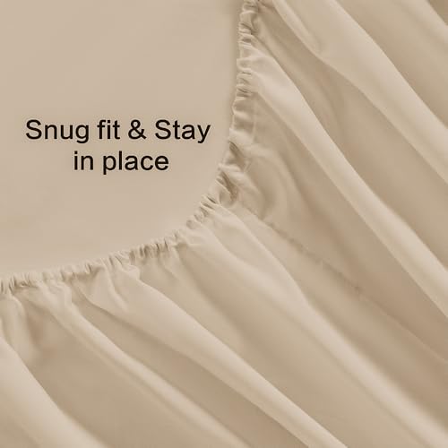 Image of Khaki Fitted Sheet,Full Size Taupe Fitted Sheet with Deep Pocket 18 inch,Ultra Soft & Breathable FittedSheet Easily Fits 18 inch to 24 inch Mattress