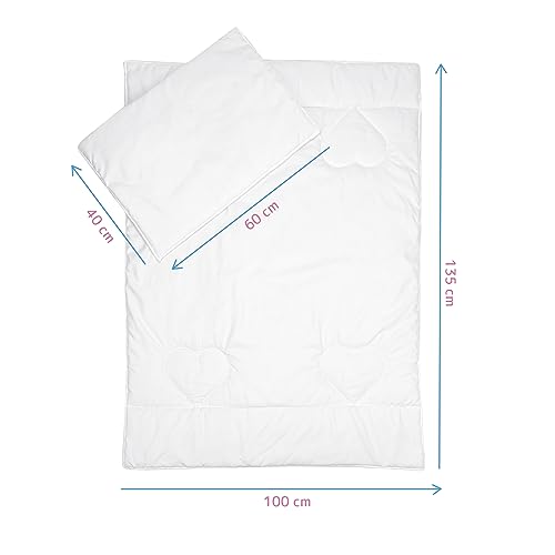 Baby Comfort Cot Bed Set Quilted Duvet 135x100 cm and Flat Pillow All Season 12M+, White - Image 4