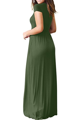 GRECERELLE Women's Short Sleeve Loose Plain Maxi Dresses Casual Long Dresses with Pockets Army Green S