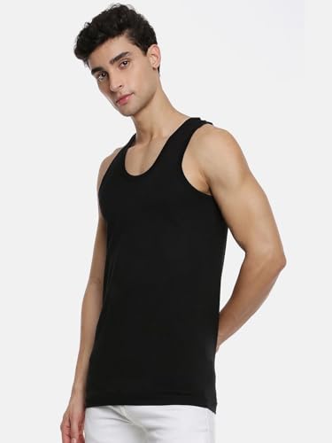 Image of RAMRAJ COTTON Men's Undershirt Vest|Inner Wear Banian|Light Cotton| Black Scoop Neck Sleeveless