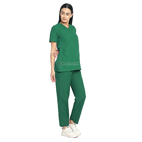 Image of IS IndoSurgicals Faux Wrap Scrub Suits for Doctors Women OT Dress (XXS, Bottle Green)