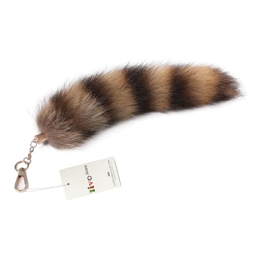 Iivos Fluffy Therian Raccoon Tail Keychain - Soft Raccoon Fur Durable Perfect for Cosplay Renaissance Fairs