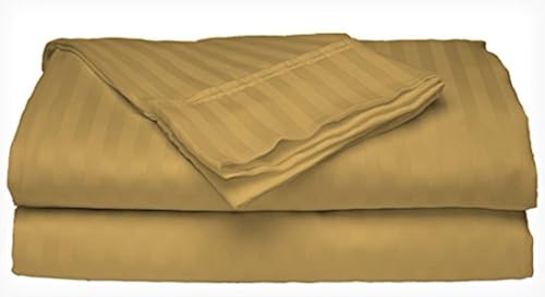 Crystal Towels Microfiber Bed Sheets Set - 3-Piece Soft Sheet Set, Stripe Pattern w/Sateen Finish, Twin Size Sheets Deep Pocket Set - Gold