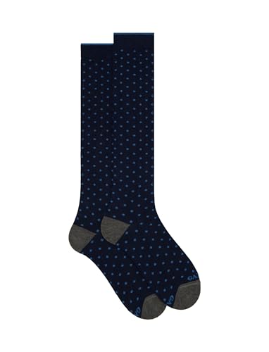 Calze lunghe donna cotone blu fantasia pois