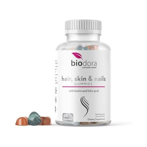 Hair Skin and Nails Gummies, Extra Strength Biotin Gummies with Folic Acid, Inositol and Vitamins, PCOS Symptom Relief & Hormone Balance, Sugar-Free Strawberry & Coconut Flavor, 60 Gummies Cover