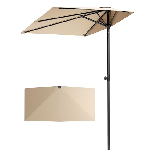 PHI VILLA 2.5x1.3m Half Parasol with Clamp Height Adjustable Patio Umbrella Space Saving Rectangle Garden Parasol Sun Shade UV50+ Protection for Garden Balcony Beige
