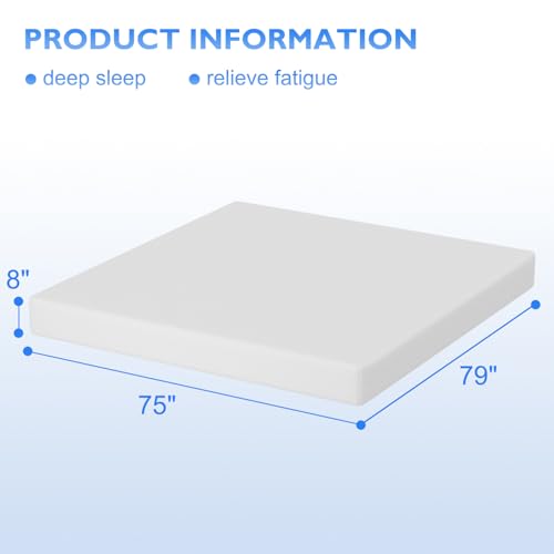 Image of FDW | 8 Inch King Mattress | Medium Firm | Gel Memory Foam Mattress | White | Bed in a Box, CertiPUR-US Certified | Pressure Relief, Cooling Ventilated Foam | Washable Removable Cover