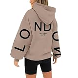 Photo Gallery huifuao london felpe con cappuccio da donna uk plus size felpe alla moda con stampa lettere pullover autunno allentato casual a maniche lunghe top sport streetwear felpe con tasche, cachi, xxl Photo Gallery huifuao london felpe con cappuccio da donna uk plus size felpe alla moda con stampa lettere pullover autunno allentato casual a maniche lunghe top sport streetwear felpe con tasche, cachi, xxl