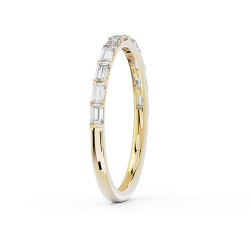 INDRI 10K Solid Gold Wedding Band Minimalist Half Eternity Moissanite Ring Stackable Baguette 0.32 CTTW Anniversary Band Women Real Gold Jewelry (D-E Color VVS