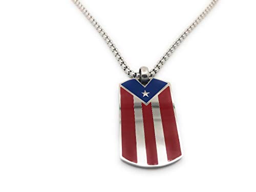 Papiichulo Stainless Steel Puerto Rican Pride Dog Tag Necklace – Featuring Authentic Red, Blue, and Silver Flag Design – Ideal Expression of Cultural Orgullo and Style2