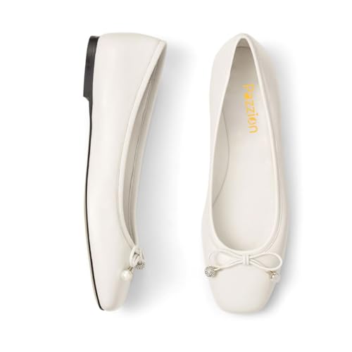 Pazzion Women Fashion Cute Closed Square Toe Ballet Flats Bows Slip On Ballerina Shoes for Dancing Driving Walking Size 4-16 US4
