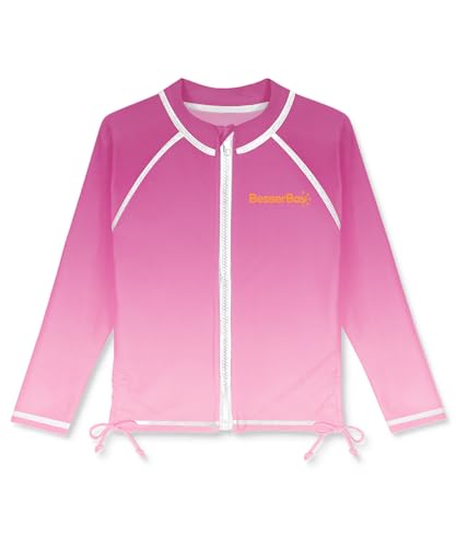 Image of BesserBay Girls Rash Guard UPF 50+ Zip Up Raglan Long Sleeve Adjustable Drawstring Swim UV Jacket 4-14 Years