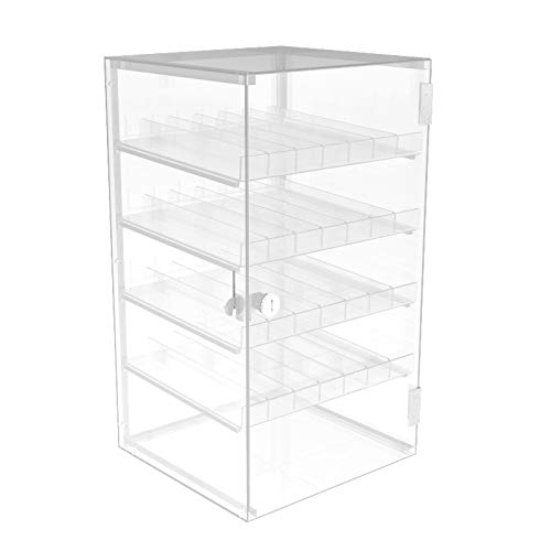 FixtureDisplays Clear Nail Polish Display Acrylic Locking Cabinet Plexiglass Cosmetic Case Lucite Locking Showcase w/4 Removable Trays 100829