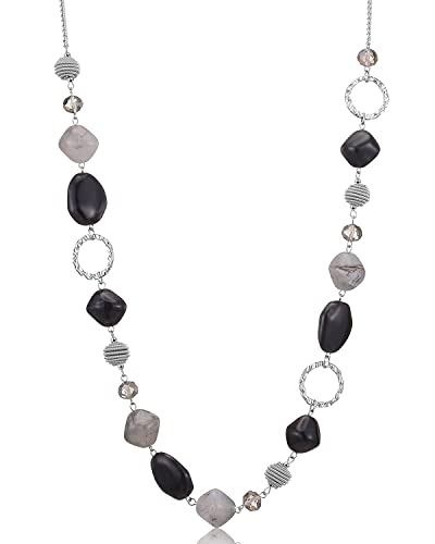 Bulinlin Long Beaded Silver Chain Necklace Layered Statement Choker Necklace Set #TOP1