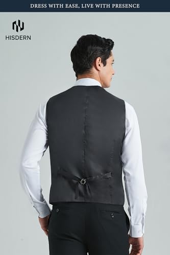 HISDERN Black Vests for Men Business Formal Dress Suit Waistcoat Vest 3 Pockets for Suit Tuxedo Grooms Wedding Party Slim Fit Corbata Negra