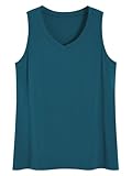 Latuza Women's Bamboo Viscose Pajama Tank Top V Neck Sleeveless Sleep T-Shirt L Teal