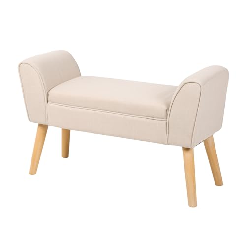 Riess Ambiente Elegante Sitzbank Scarlett 90cm Stoff beige mit Armlehnen...