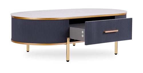 Image of WOODEN SPACE Premium Marble-Top Center Table with Iron Legs | PVD Coated Modern Coffee Table for Living Room & Entryway | 42x24x18 Inches (Dark Brown)