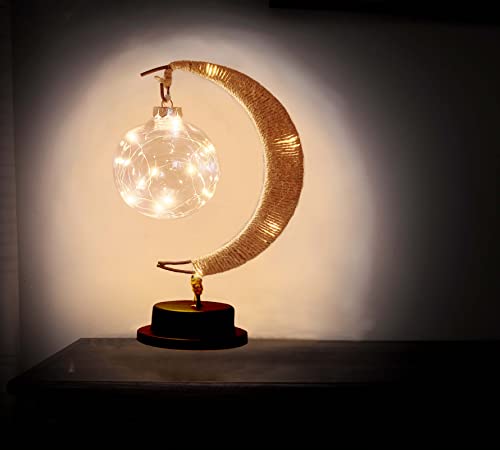 Image of Warm White LED Moon Lamp，Wedding Lights， Battery Box Hemp Rope Iron Rattan Ball lamp,Romantic Holiday Decoration Night lamp for Bedroom,Wedding,Party,Living Room Bulb (Warm White)