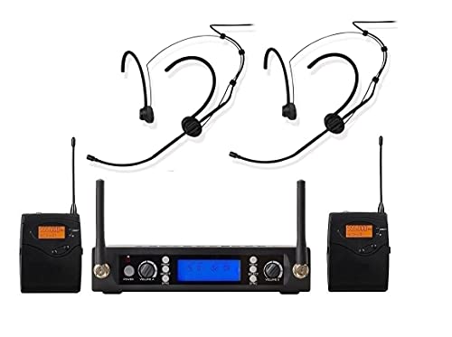 Wireless Headset Microphone System UHF Dual Channel Headworn Mic Cordless