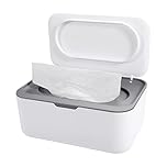 Yoosso Wipes Dispenser Case, Baby Wet Box Tissue Storage Case with Lid Seal Dry Toilet Paper Holder Plastic Napkin Organiser Keep Fresh for Home Bathroom Nursery Car Office, Grey
