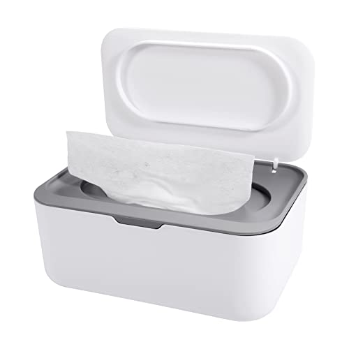 Yoosso Wipes Dispenser Case Baby Wet Box Tissue Storage Case with Lid Seal Dry Toilet Paper Holder Plastic Napkin Organiser Keep Fresh for Home Bathroom Nursery Car Office Grey