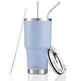 30oz Blue Tumbler Stainless Steel Double Wall Vacuum Insulated Mug with Straw and Lid, Cleaning...