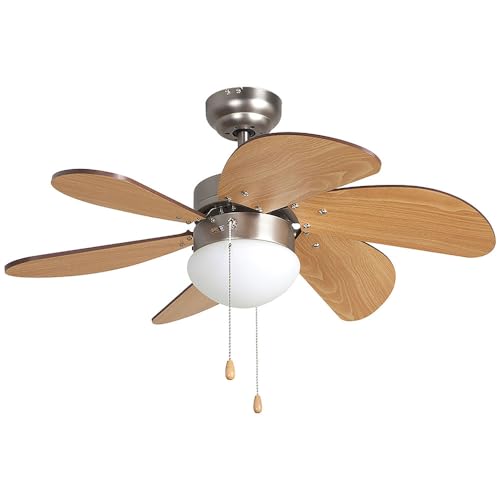Orbegozo CP 15075N Ventilador de techo con luz, 3 velocidades, 6 aspas de madera, Sistema de ventilación reversible, 50 W