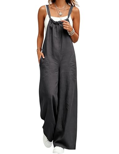 UANEO Jumpsuit for Women Cotton Linen Wide Leg Adjustable Strap Overall One Piece...