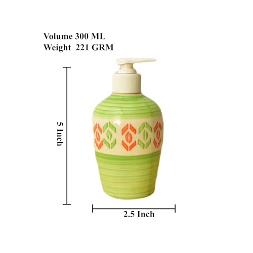 Image of Ceramic Liquid Soap Dispenser, 300 ml, Drab Green | Refillable Pump Bottle for Hand Wash, Lotion, Shampoo & Kitchen Use, 2 Pieces